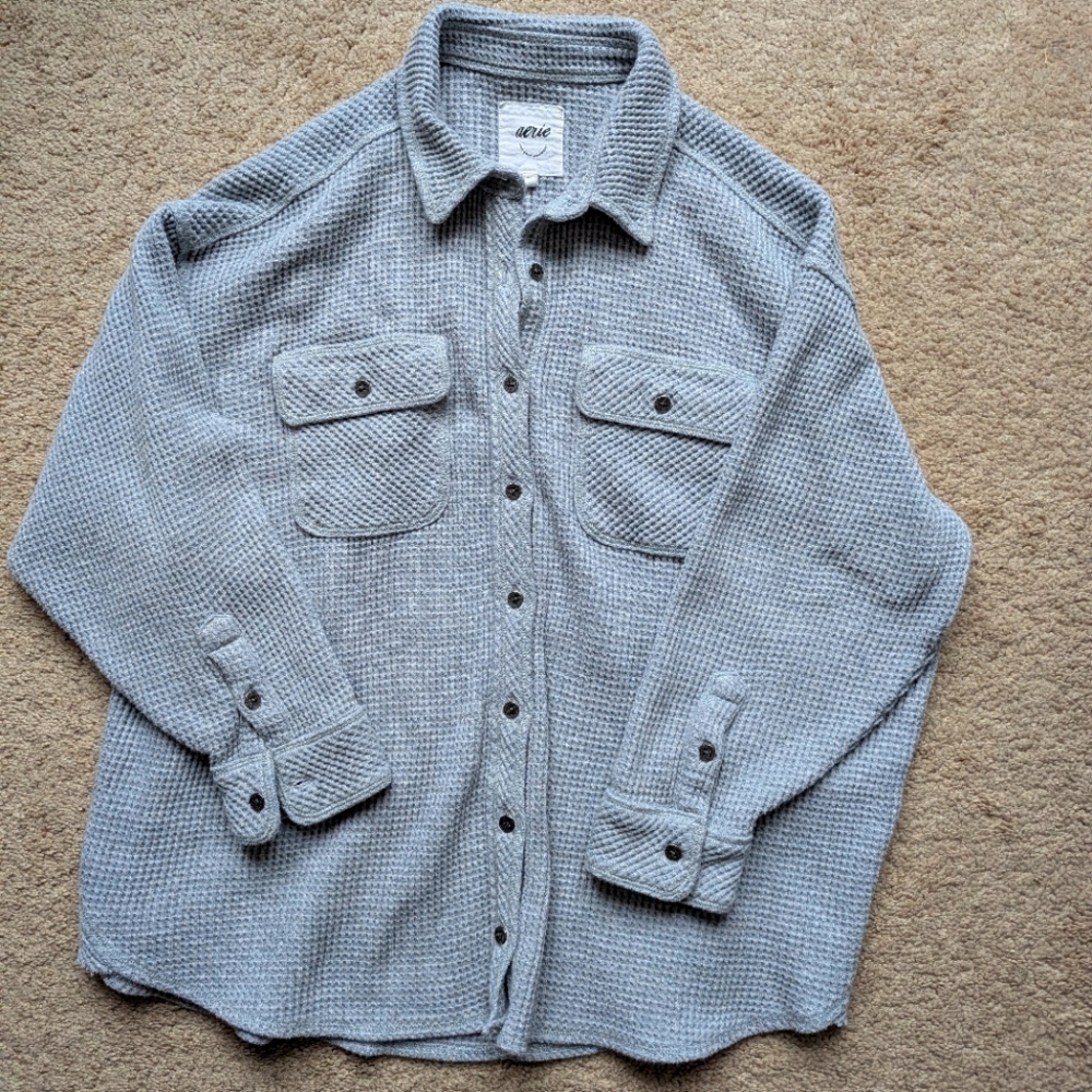 Aerie Lumberjane Waffle Shirt in Gray Size Small